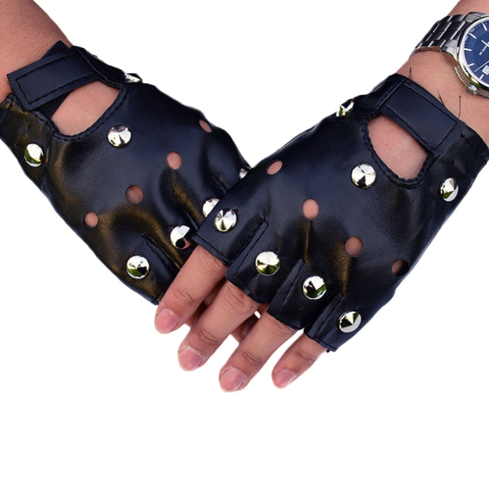 fingerless studded leather gloves