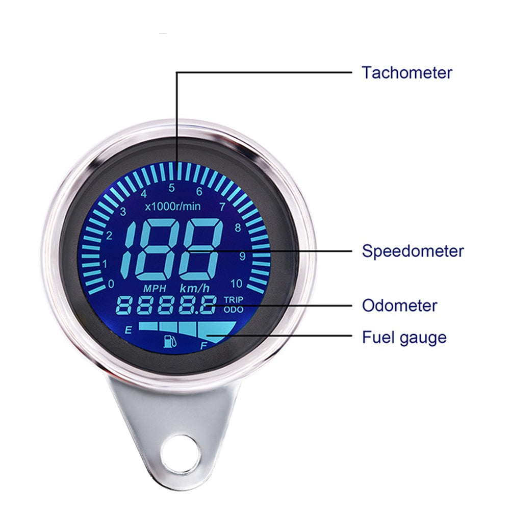 Universal Digital Motorcycle Speedometer, Odometer, Tachometer, Fuel Gauge