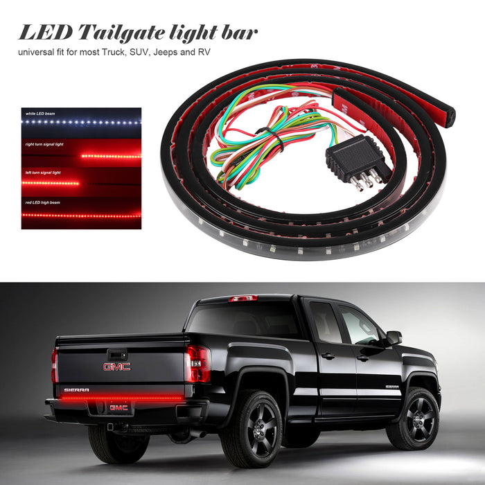 60" Flexible Car Truck 90-LED Tailgate Light Bar Running/Brake/Reverse/Signal/Rear Strip Light Lamp SMD Red and White 12V