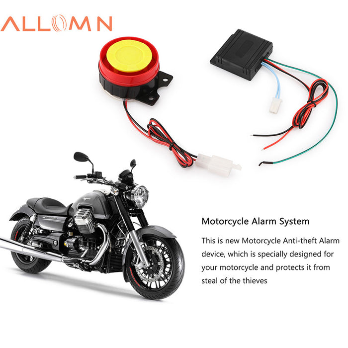 ALLOMN 12V Motorcycle Alarm System Lock Motorbike Anti Theft Horn Alarm Warner Security System with Remote Control