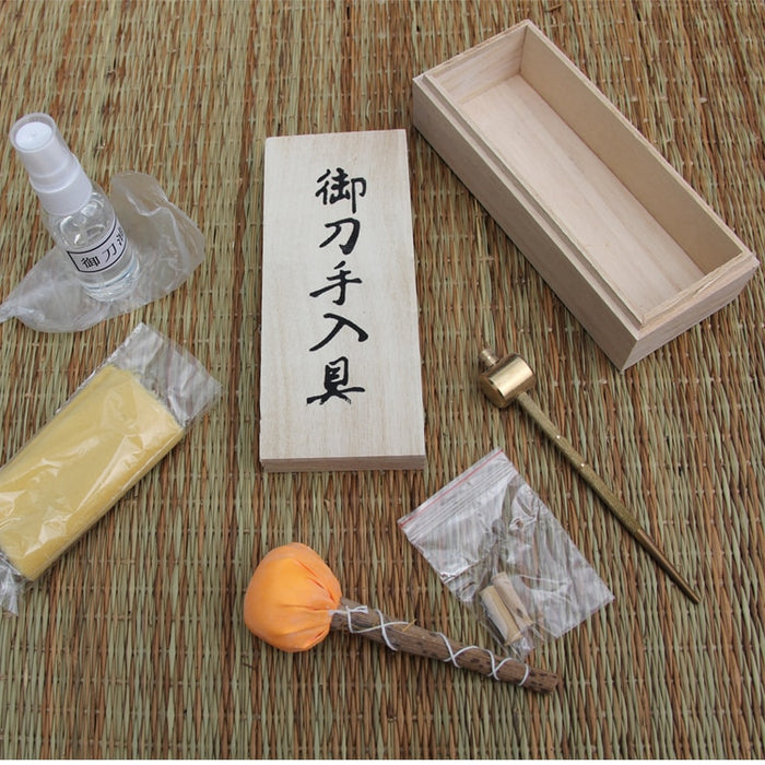 Japanese Samurai Katana Sword Maintenance Cleaning Kit 5 Tools  with Storage Wooden Case Brand New Supply WITHOUT OIL