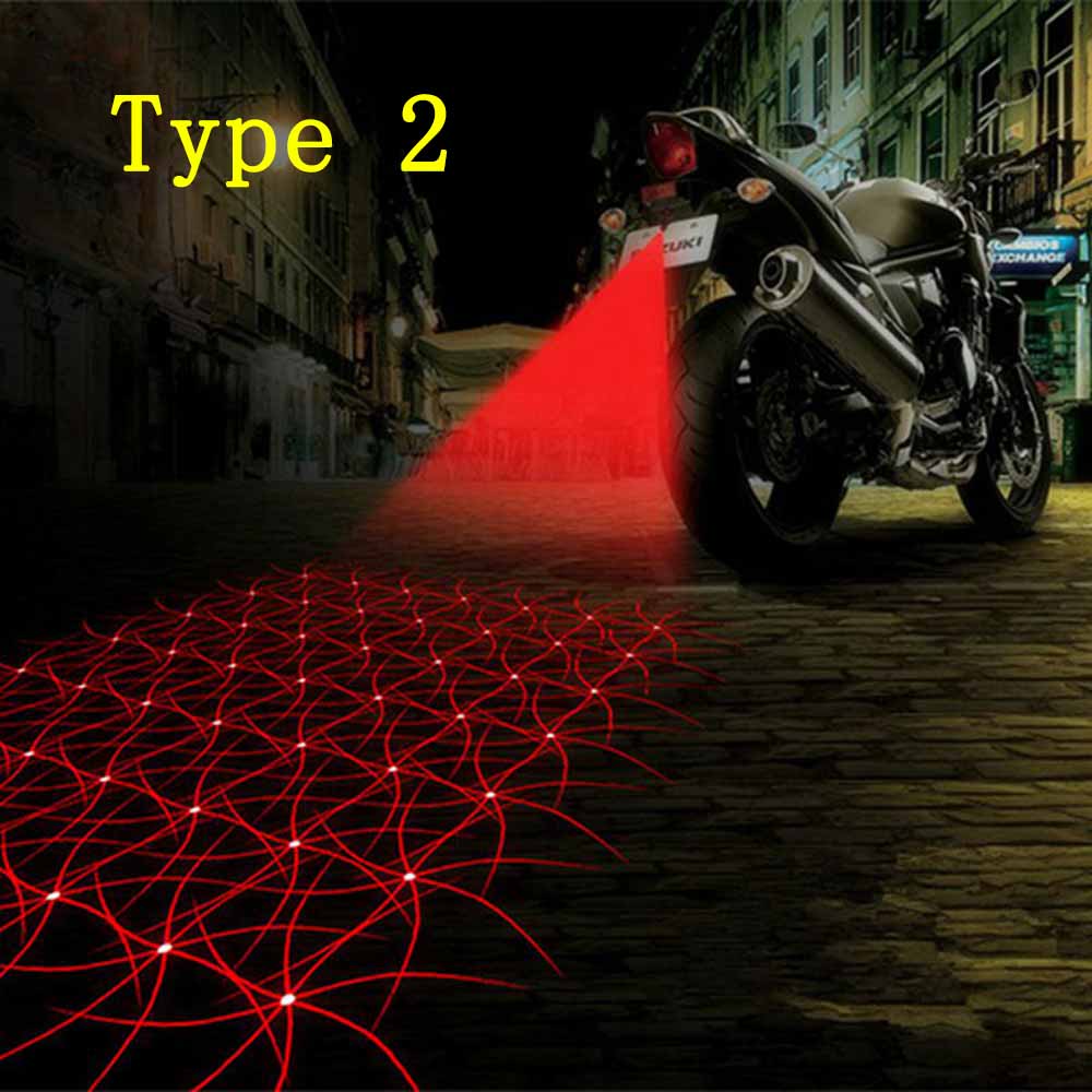 Cool Motorcycle Tail Warning Light Laser Fog Lamps Waterproof Moto Rear Braking Reversing Lights Driving Safety Motorbike Refit