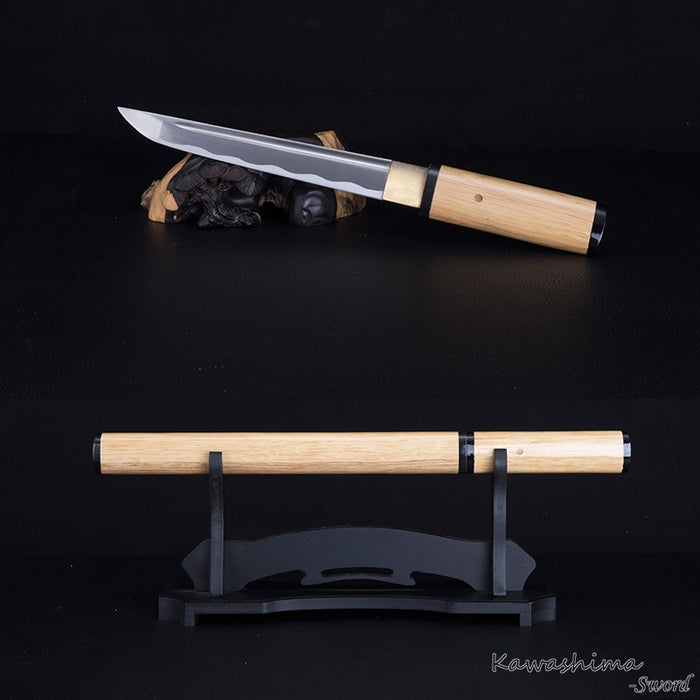 Handmade Japanese Tanto 1045 Carbon Steel  Dagger Short Sword  Samurai Shirasaya Natural Wood Scabbard Sharpness