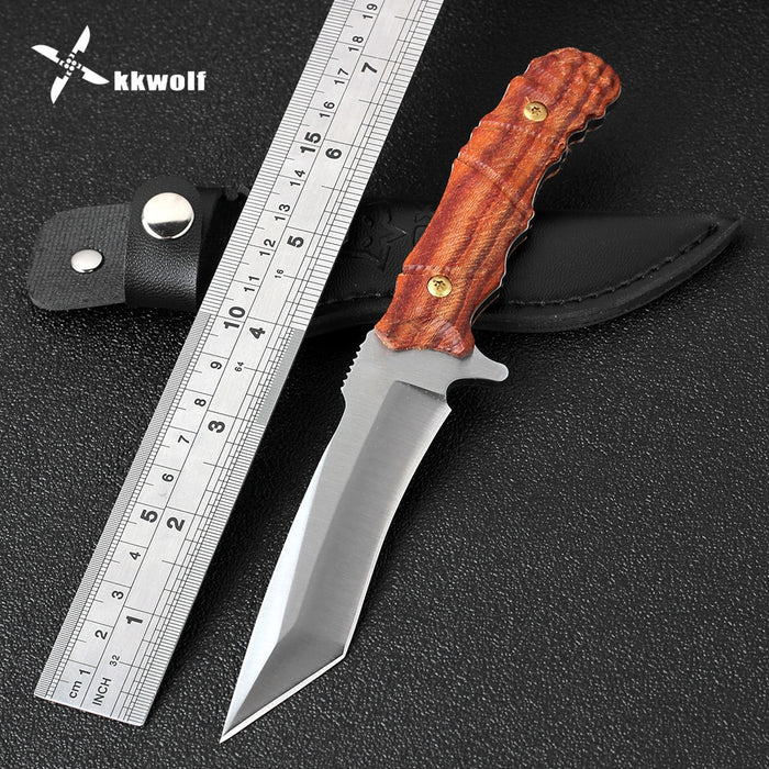 KKWOLF Full Tang Hunting Fixed Blade Knife Pocket Survival Tactical Knife 440C Steel Jungle Self Defense Outdoor Camping Tools