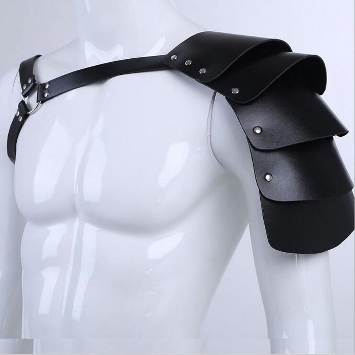 Sexy Men's Adjustable Faux Leather Body Chest Harness with Shoulder Armors Buckles SM Bondage Costume