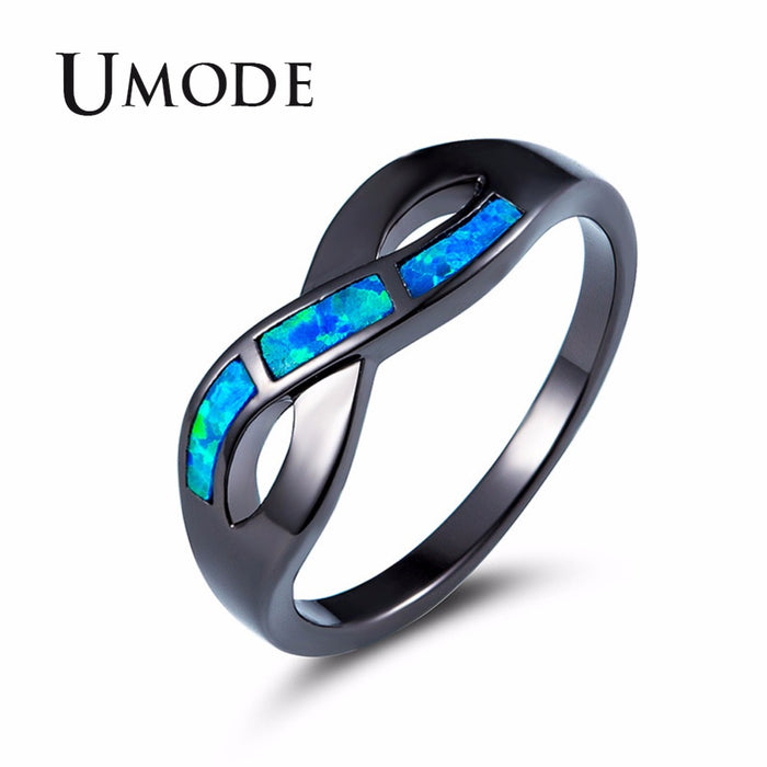 UMODE Ocean Wave Blue Fire Opal Rings for Women Female Vintage Black Gold Jewelry Girls Wedding Accessories bijoux femme UR0429