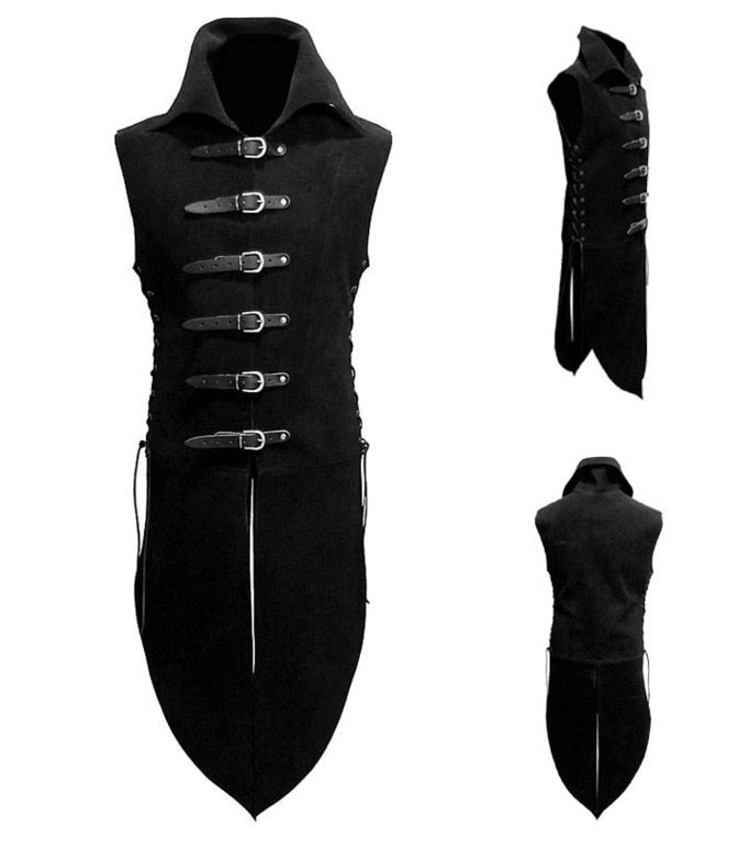 Free Shipping Men Middle Age Renaissance Knight Solider Armor  Vest Medieval Landlord High Neck Top Shirt Leather Button Costume