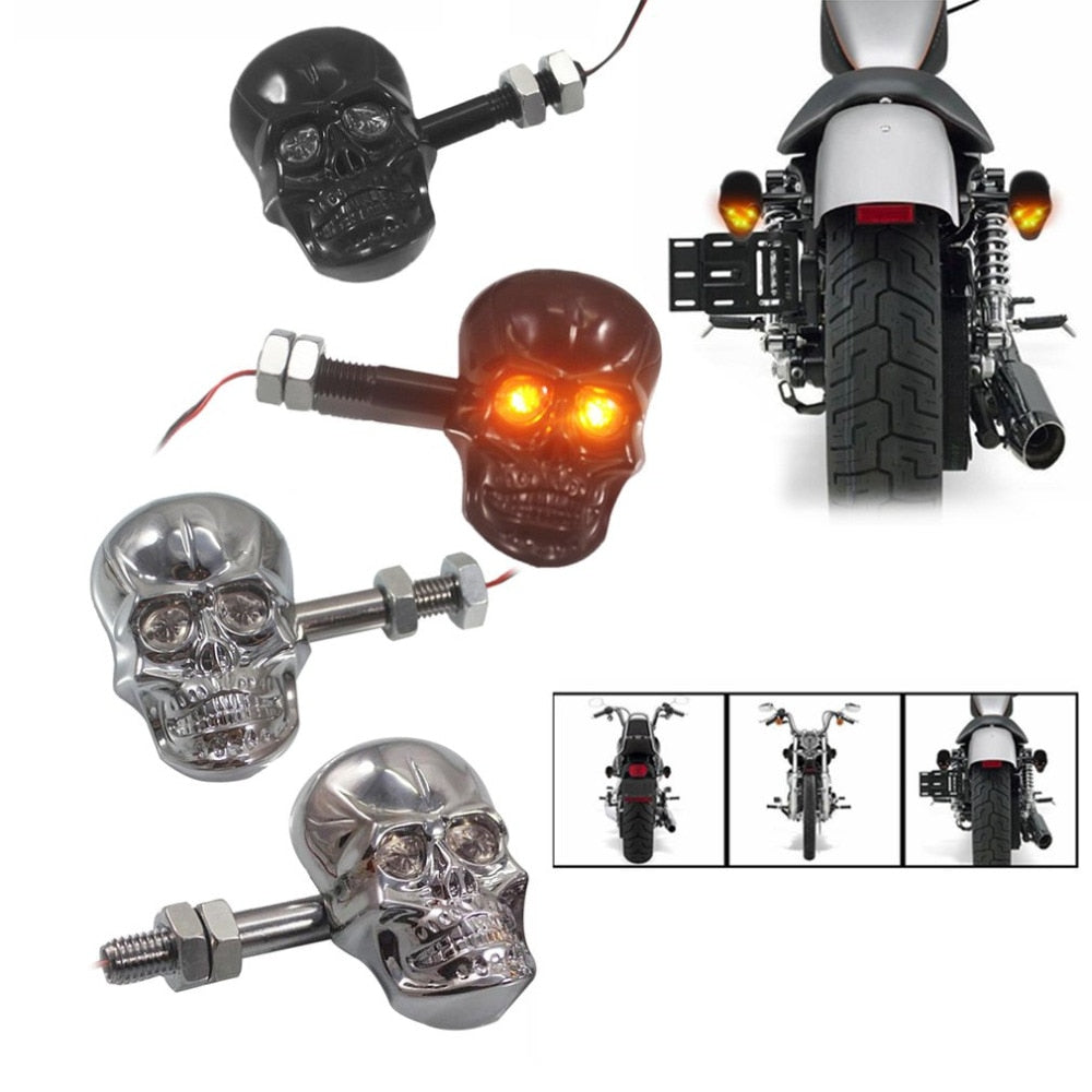 1Pair Personalized Motorcycle Accessories Refit Punk Skull Shape Turn Signal Lights Indicators for Motorbike Drop Shipping