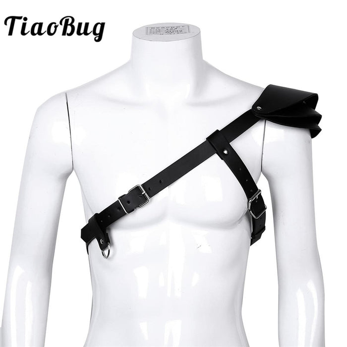 TiaoBug Faux Leather Adjustable Buckles One-shoulder Men Guard Armour Costume Sexy Men Body Chest Belt Harness BDSM Bondage