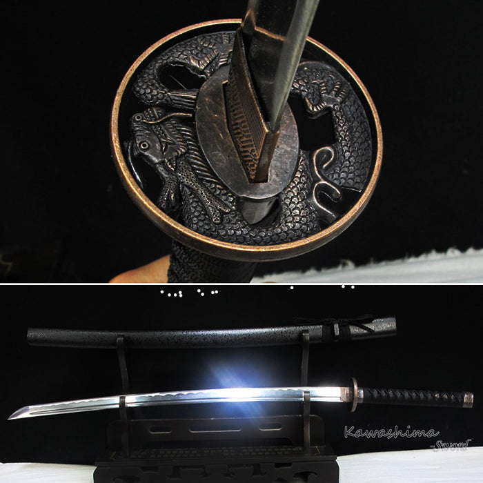 Japanese Samurai Katana Sword Handfroged 1045 Carbon Steel With Blood Groove Handmade Black Color Sharp Supply