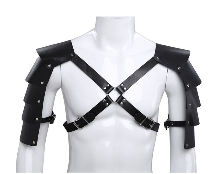 Men Knights Shoulder PU Leather Harness Armor Vintage Gothic Medieval Cosplay Accessory