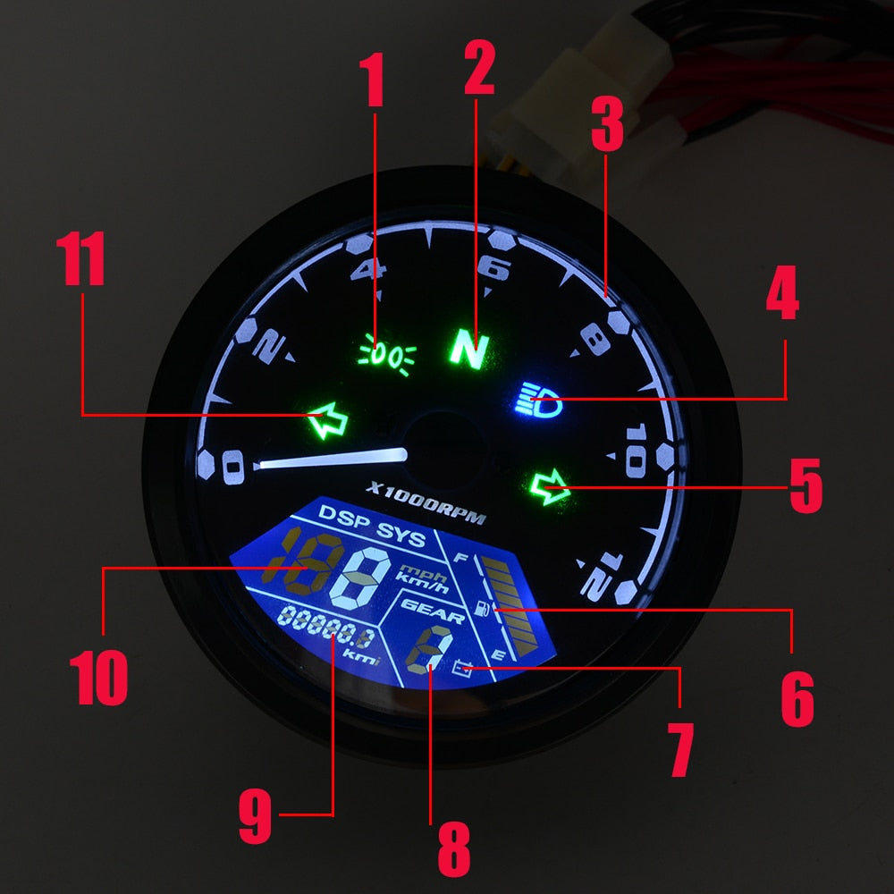 Motorcycle LED Tachometer, Odometer, Speedometer, Oil Meter, Multifunction