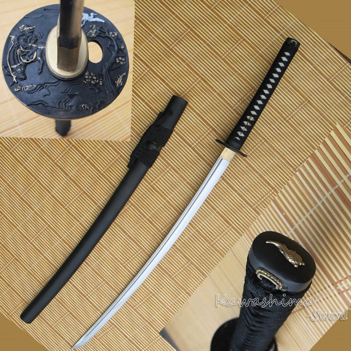 1060 High Carbon Steel Handmade Japanese Katana Real Sword Full Tang Sharp Ready For Training Zinc alloy Guard Black Sheath