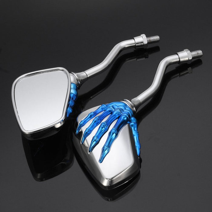 Blue Motorcycle Skeleton Skull Mirrors