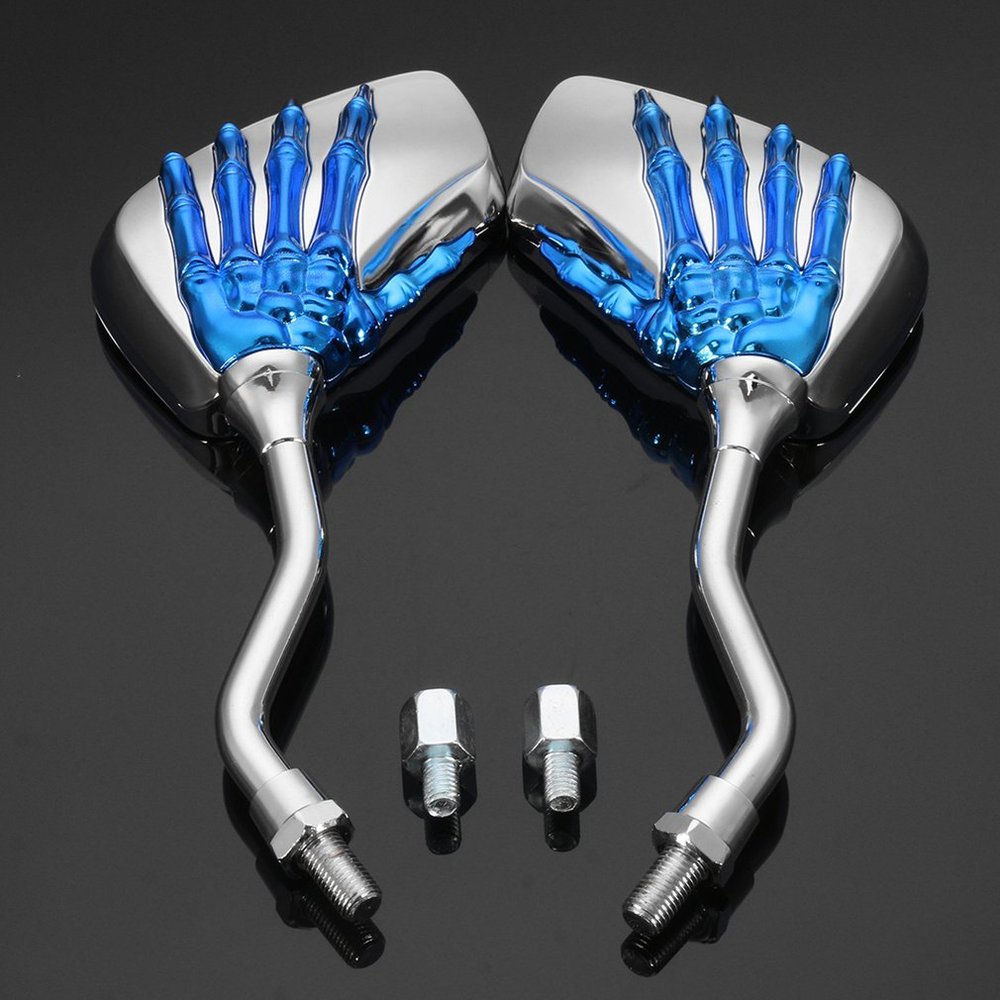 Blue Motorcycle Skeleton Skull Mirrors